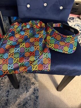 Gucci Rainbow GG Logo Drawstring Pouch & Visor Set